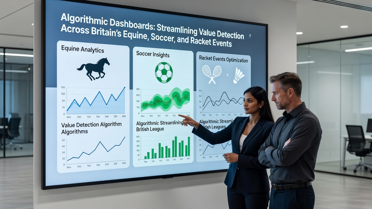 Multi-sport algorithmic dashboard showing value alerts across horse racing soccer and tennis markets