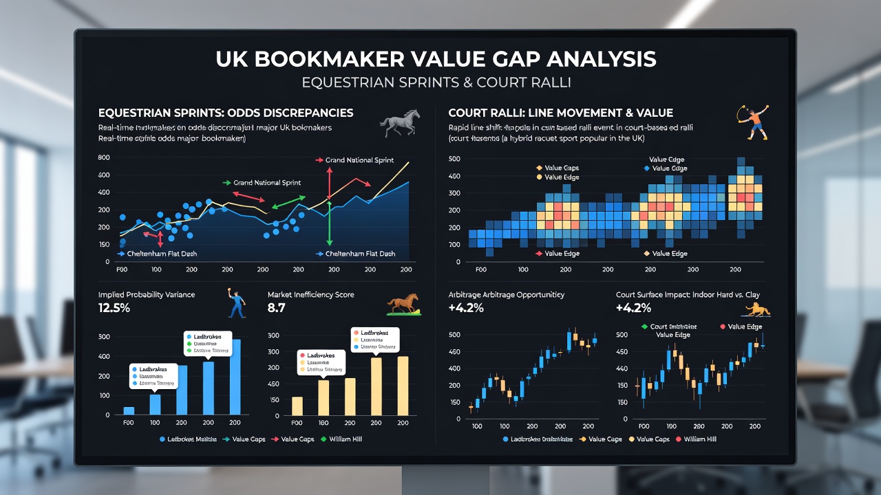 Live multi-leg accumulator builder showing value gaps between horse sprint and tennis rally odds on UK betting platforms