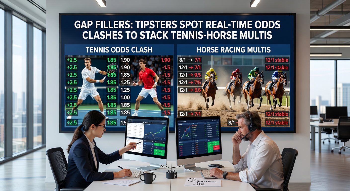 Graph illustrating odds drift patterns in tennis matches overlaid with horse racing price changes, demonstrating successful gap filler multi payouts
