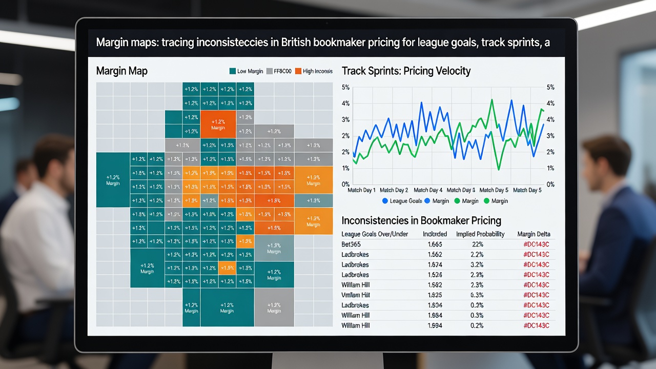 Heatmap display of margin variations in UK bookmaker odds for football goals, horse sprints, and tennis matches