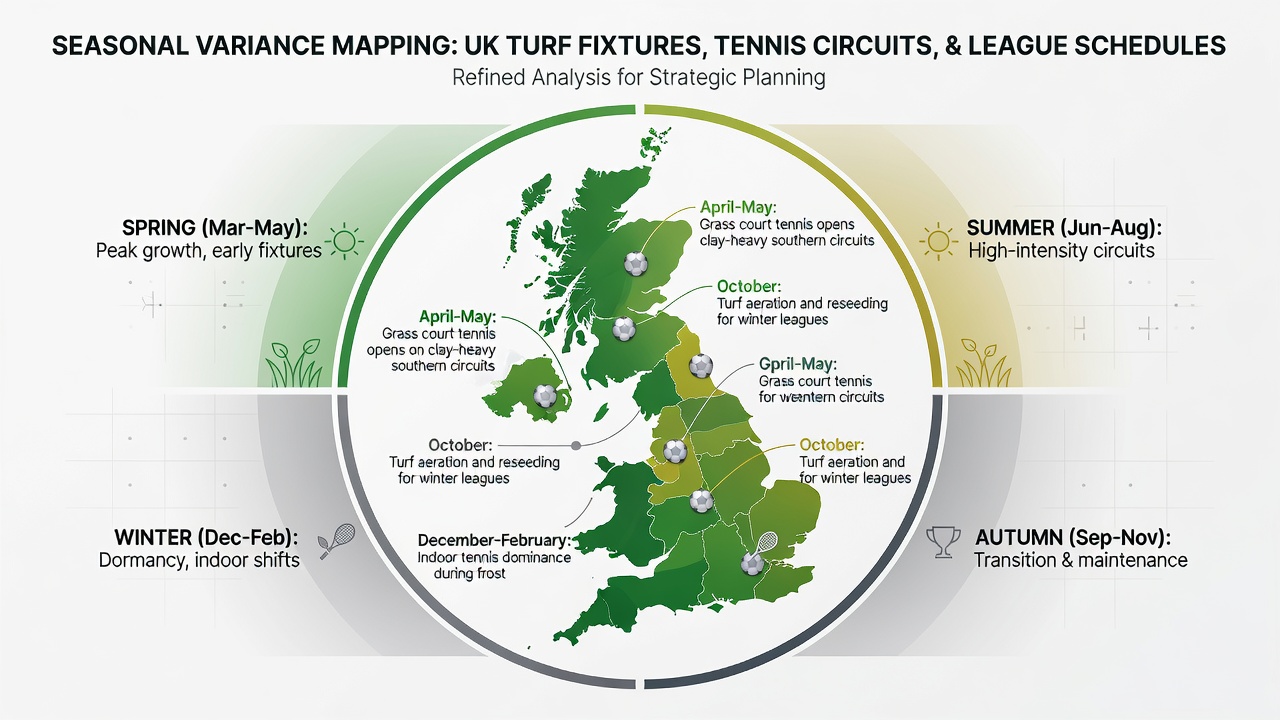 Detailed schedule overlap diagram for August 2026 showing turf fixtures, tennis tournaments, and football league matches with variance indicators