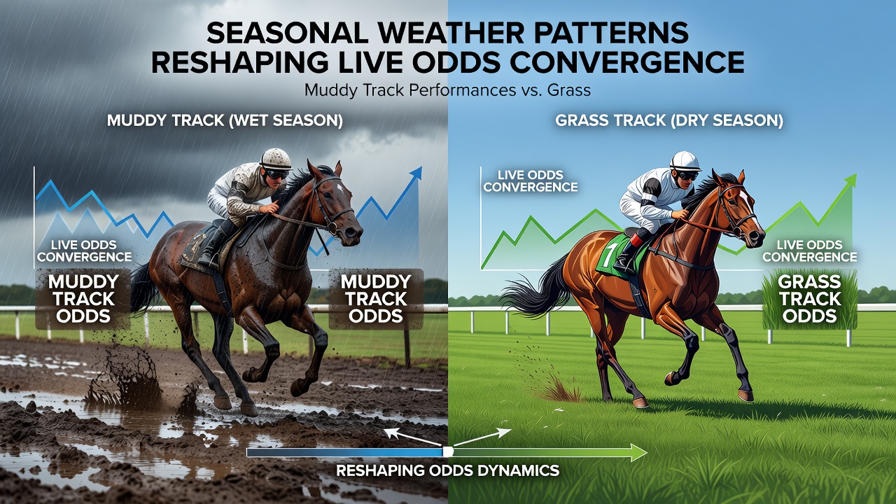 Live odds dashboard displaying real-time adjustments for horse and tennis events under wet weather conditions