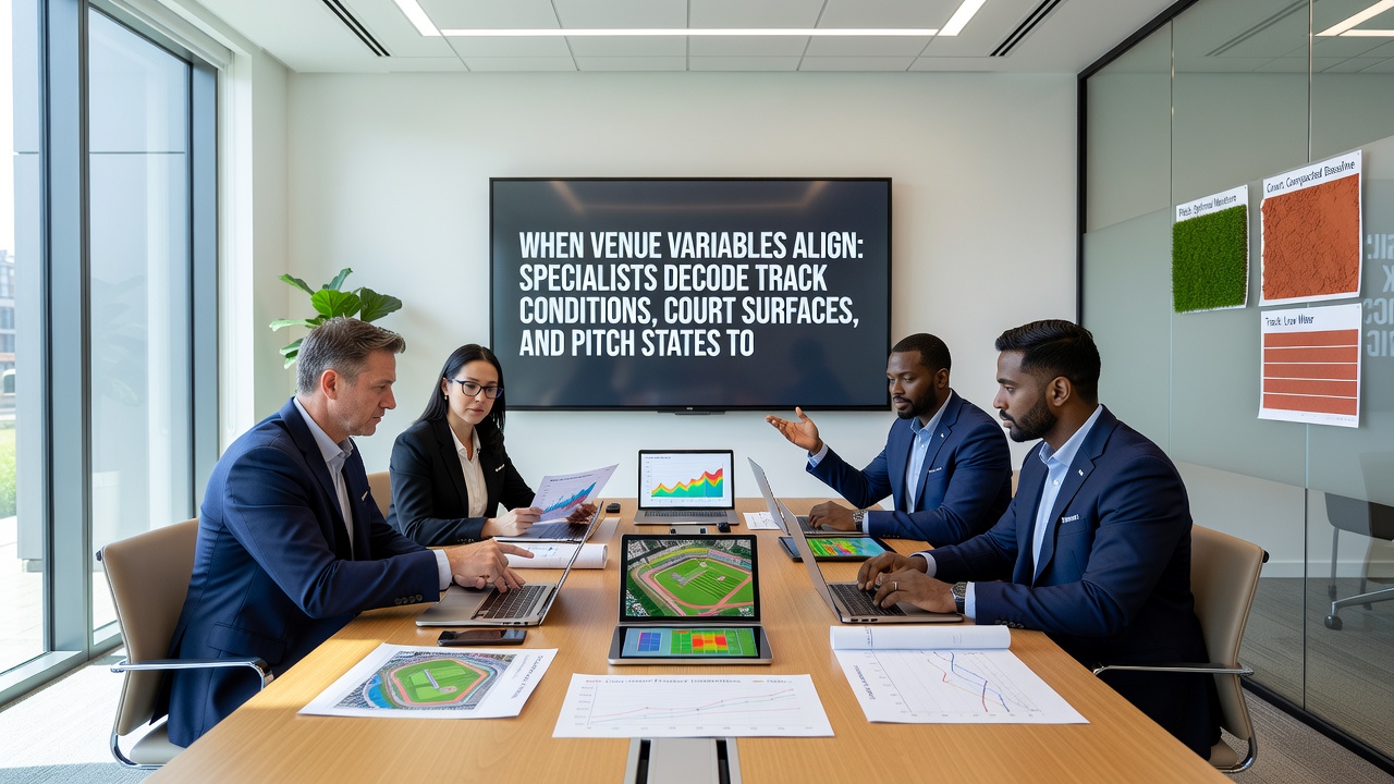 Analysts reviewing pitch and track data on digital screens while preparing multi-sport wager strategies